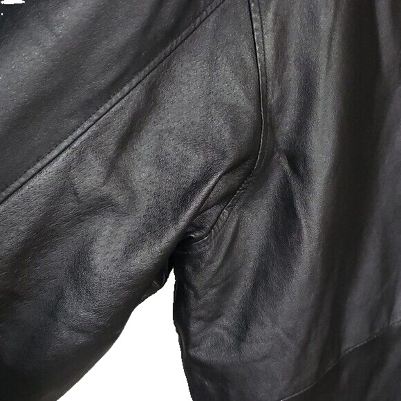 Vintage Duke Haband Black Leather Jacket Men’s XL Quilted Lining Pockets - Picture 4 of 9